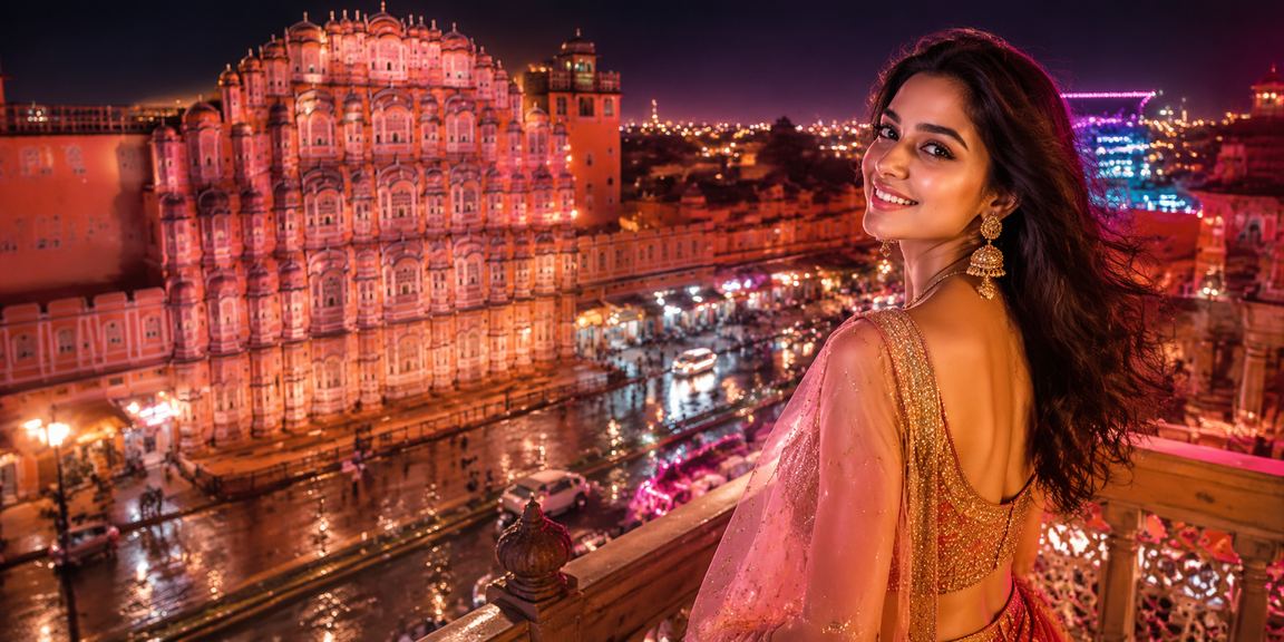 Player enjoying mobile slot games near Jaipur's Hawa Mahal